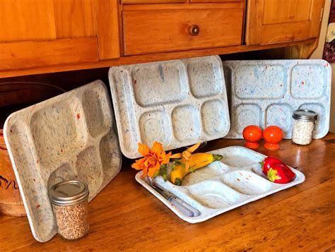 Set Of 4 School Lunch Trays Melamine Trays Sectioned Trays Vintage