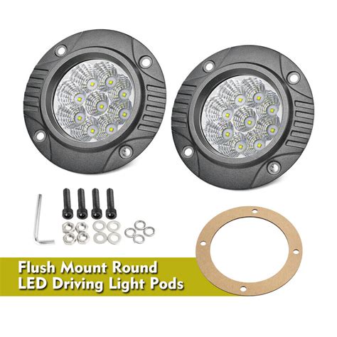 5 Round Flush Mount LED Spot Light Pods Truck Work Flood Driving Off