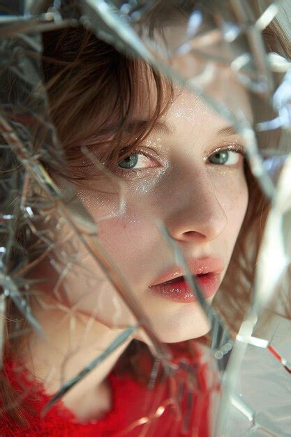 Premium Photo A Woman Is Looking Through A Broken Glass