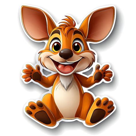 Cute Cartoon Kangaroo Hopping On White Background 3D Sticker Premium