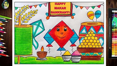 Makar Sankranti Drawing Easy How To Draw Makar Sankranti Happy