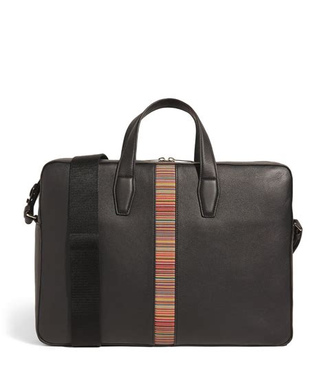 Mens Paul Smith Black Leather Signature Stripe Briefcase Harrods US