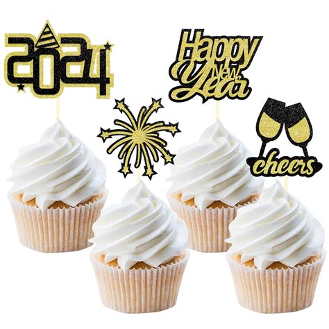 Pcs Glitter Happy New Year Cupcake Toppers New Year Eve Cake