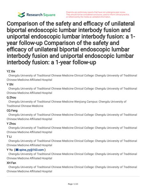 PDF Comparison Of The Safety And Efficacy Of Unilateral Biportal