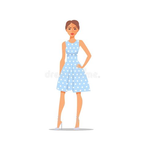 Cartoon Woman Character On Polka Dot Dress Isolated On White Background Vector Stock Vector