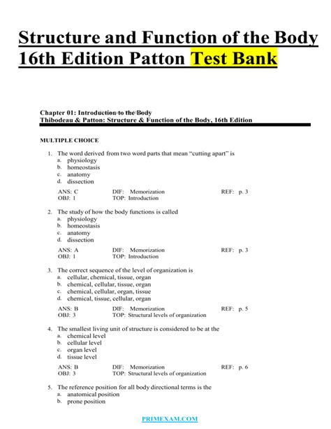 Structure And Function Of The Body 16th Edition Patton Test Bank 7aeadx 2