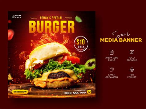 Food Burger Social Media Banner Template Web Ads Design By Shuvojit