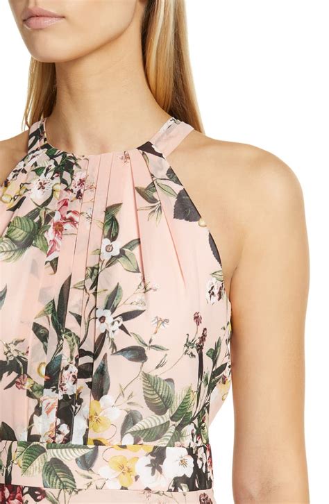 Eliza J Floral Print Halter Neck Asymmetric Hem Dress Nordstromrack