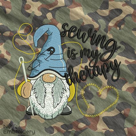 Sewing Is My Therapy Gnome Embroidery Design Nextembroidery