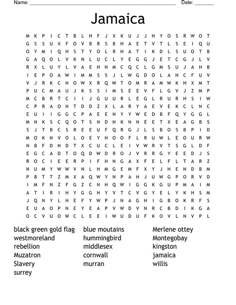 Jamaica Word Search Wordmint