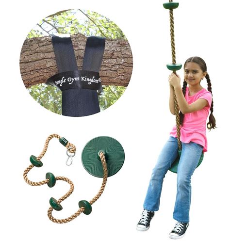 Jungle Gym Kingdom Tree Swing Climbing Rope With Platforms Green Disc