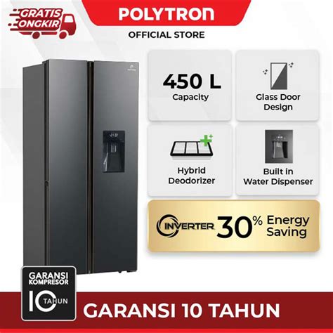 Promo POLYTRON New Belleza Inverter Kulkas 2 Pintu Side By Side PRS