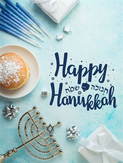 Happy Hanukkah Greeting Card With Donut And Decorations