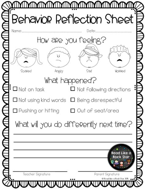 Reflection Worksheet For Behavior