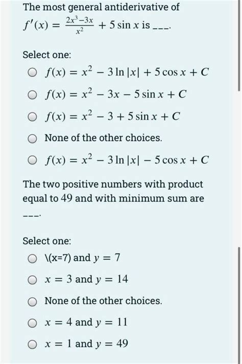 Solved The Most General Antiderivative Of F X 2x2 3x 5