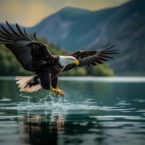 Premium Photo | American bald eagle hunting at the lake