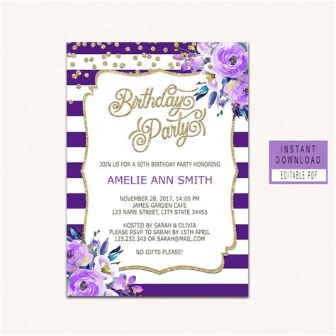 Party Invitations Purple Birthday Invitations