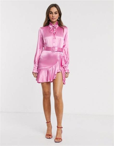 Bardot Belted Satin Mini Dress In Pink Asos Mini Dress Satin Mini