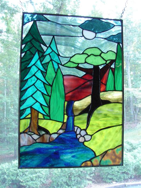 Stained Glass Mountain Scene