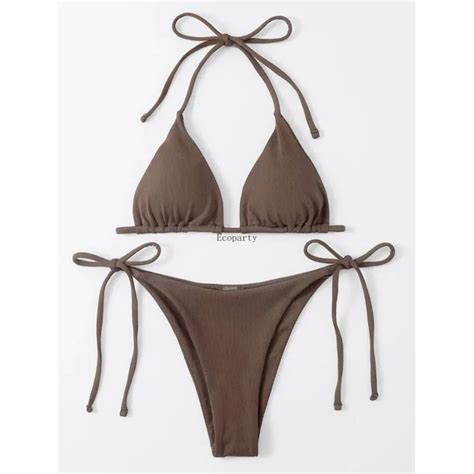 Hot Drop Ship 2024 CollectionCustom Label Solid Color Two Piece Set Swimsuit Lace Up Ribbed