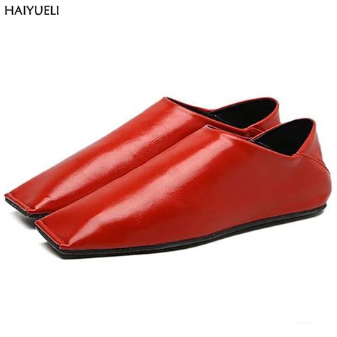 Zapatillas Mujer Casual Red Flat Shoes Fashion Black Square Toe Flats Punk Style Ladies Flat ...