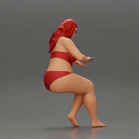 3D Printable Sexy Fat Woman In Bikini Summer Scarf In The Beach Putting Sunscreen By 3DGeschaft
