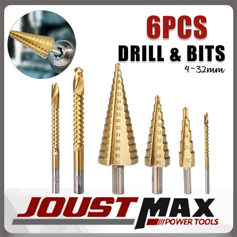 6Pcs HSS Steel Titanium Coated Step Drill Bit Hole Cutter 4 32mm Metal