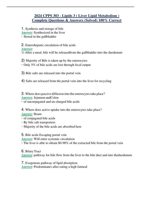 Cpps Lipids Liver Lipid Metabolism Complete Questions