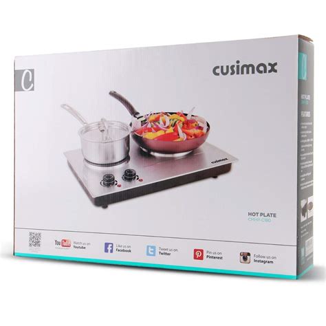 Cusimax W Double Hot Plate Stainless Steel Silver Countertop Burner Portable Electric