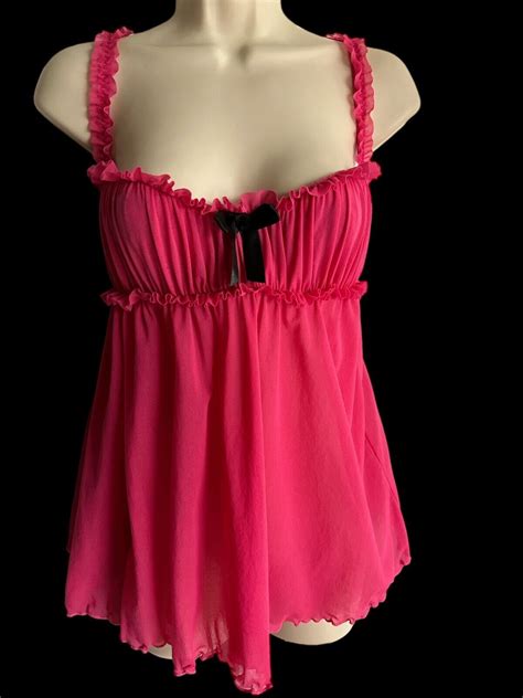 Escante Milkmaid Babydoll Pajama Top Chemise Lingerie M Pink Soft Cup