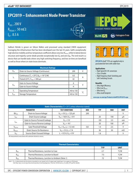 PDF EPC2019 Enhancement Mode Power Transistorepc Co Epc Portals