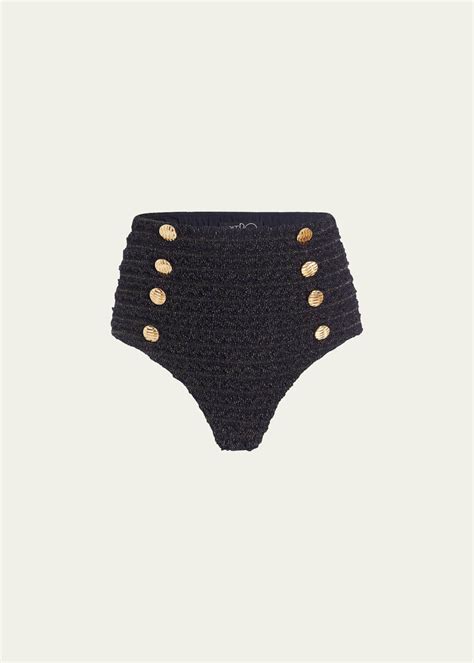 PatBO Crinkle Lurex Bikini Bottoms Bergdorf Goodman