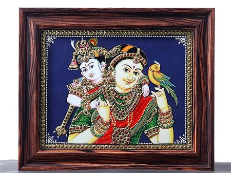 Bala Krishna With Maiya Yashoda Tanjore Painting With Frame