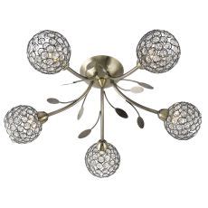 Bellis II 5 Light Ceiling Semi Flush Chrome Clear Glass Deco Shade