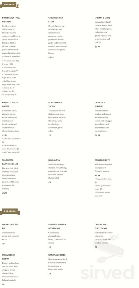 Bubba menu in Des Moines, Iowa, USA