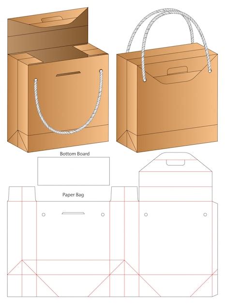 Embalaje De Bolsa De Papel Plantilla Troquelada 3d Vector Premium