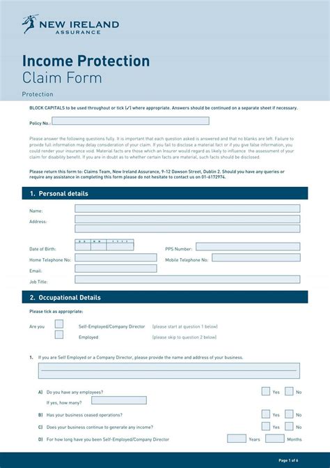 Income Protection Claim Form New Ireland Assurance