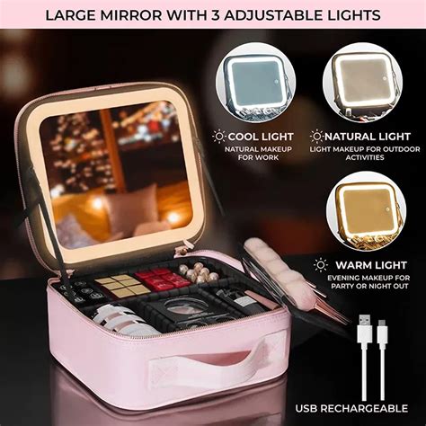 makeup bag with light up mirror,travel vanity case with lights