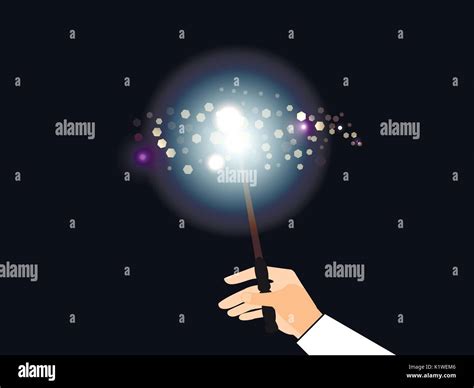 Hand Holding A Magic Wand Magic Bright Light With Sparks Vector