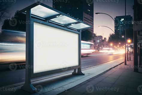 Blank advertising light box on bus stop, mockup of empty ad billboard ...