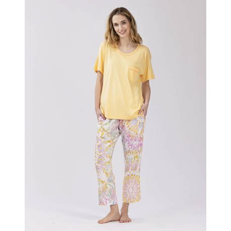 Cropped Cotton Modal And Viscose Pyjamas Fancy In Honey Lingerie