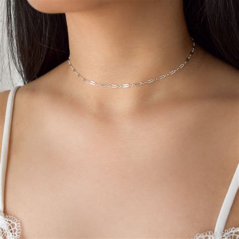 Sterling Silver Sparkly Choker Dainty Chain Choker Silver Etsy