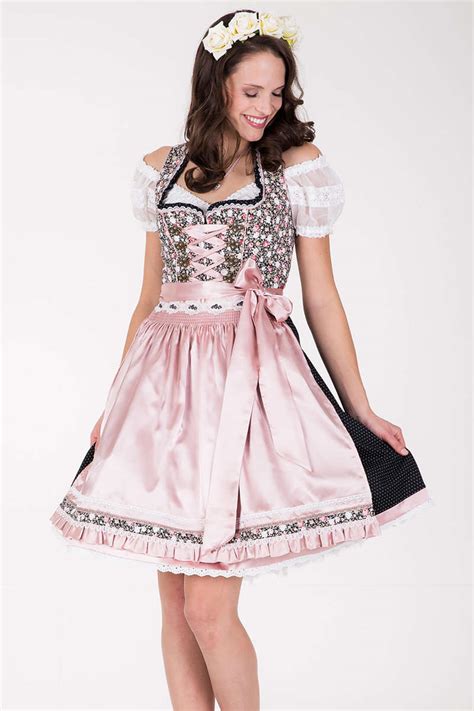 Dirndl Kurz Rosa Schwarz Bl Mchenprint Mini Dirndl Dirndl Damen