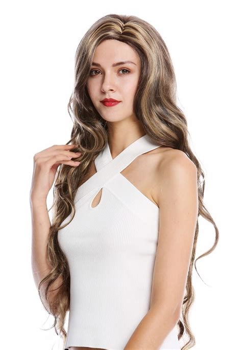 Wig Women S Wig Long Middle Part Wavy Braun Blonde Streaked Ebay