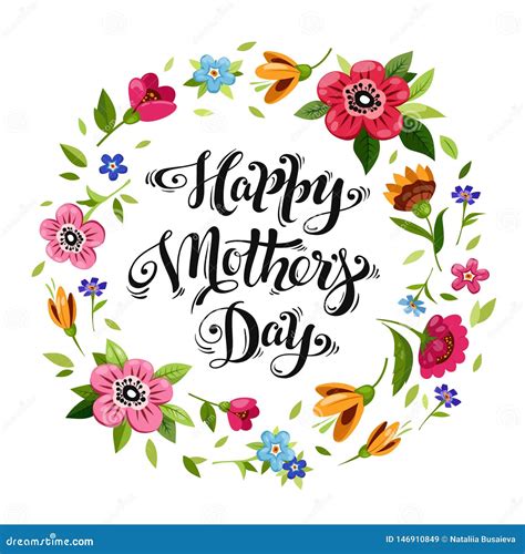 Happy Mothers Day Card With Calligraphy And Flower Stock Vector