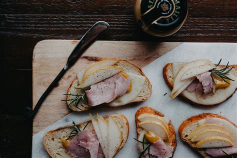 Pear and Ham Honey Mustard Holiday Crostini