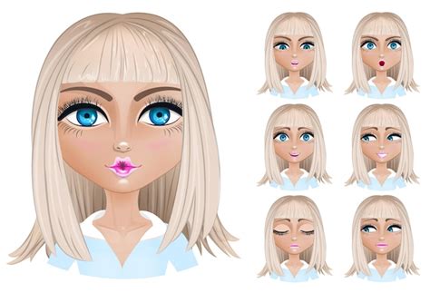 Premium Vector Blond Woman With Different Facial Expressions