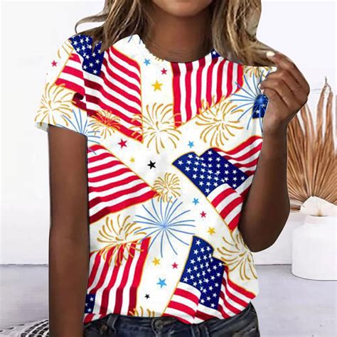 Jsaierl Independence Day Tops For Women Plus Size Patriotic American