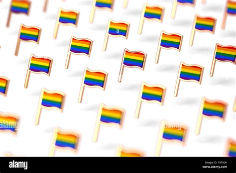 Shallow DOF Focus On Rainbow LGBTQ Flags Group Gay Pride Month Symbol Concept Isolated On