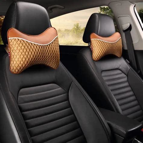 2pcs Pu Leather 3D Car Headrest Neck Pillow Universal Comfortable Car